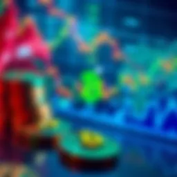 Crypto Market Stability A visual representation of cryptocurrency symbols with a backdrop showing fluctuating stock market graphs and global conflict imagery.