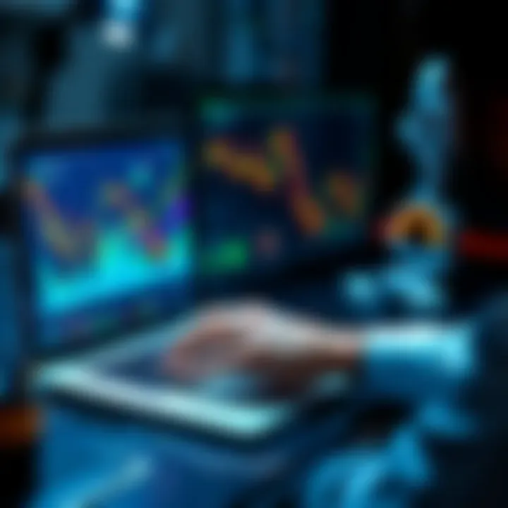 A person analyzing cryptocurrency trends on a laptop with charts and graphs displayed, focused on investment strategies for Bitcoin and the market.