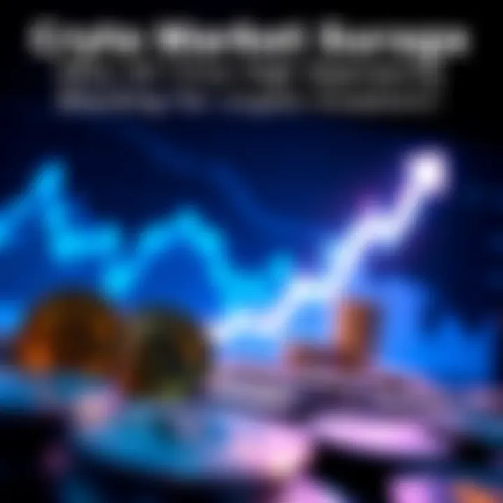 Crypto Market Surge A visual representation of a cryptocurrency chart showing an upward trend with coins in the foreground.