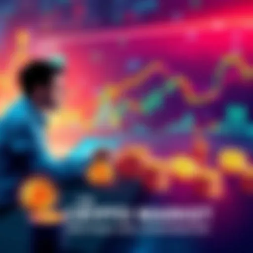 Illustration showing institutional investors analyzing cryptocurrency trends with a backdrop of digital tokens and financial graphs.