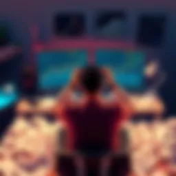 A person sitting at a desk with a computer displaying fluctuating cryptocurrency graphs, looking stressed and overwhelmed, surrounded by crumpled papers, symbolizing the emotional toll of market volat...