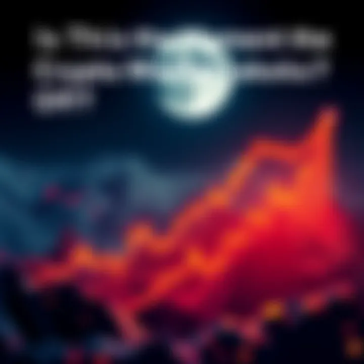 Graph showing rising cryptocurrency prices with a moon in the background, symbolizing growth and uncertainty in the market.