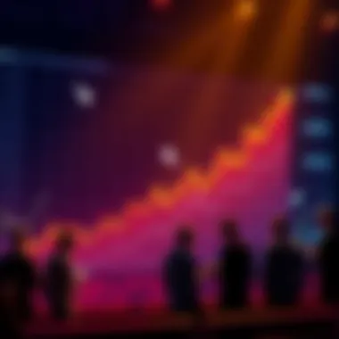 Chart showing upward and downward trends in cryptocurrency prices with people discussing insights