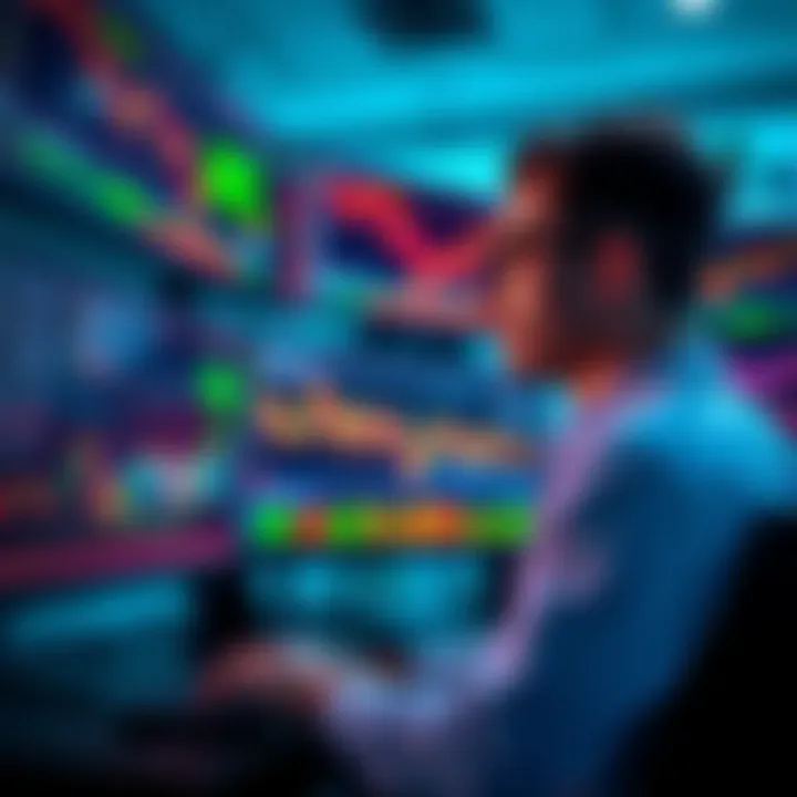 Crypto Market Trends A calm investor watching cryptocurrency charts on multiple screens, symbolizing the importance of patience in trading.