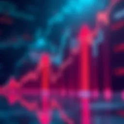 Crypto Market Trends A graph showing fluctuating cryptocurrency prices with upward and downward arrows, representing market predictions.