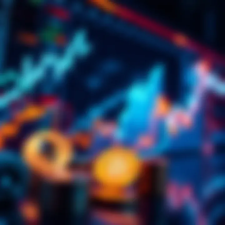 Crypto Market Update A digital display showing upward trends in cryptocurrency prices with icons of popular coins like Bitcoin and Ethereum.