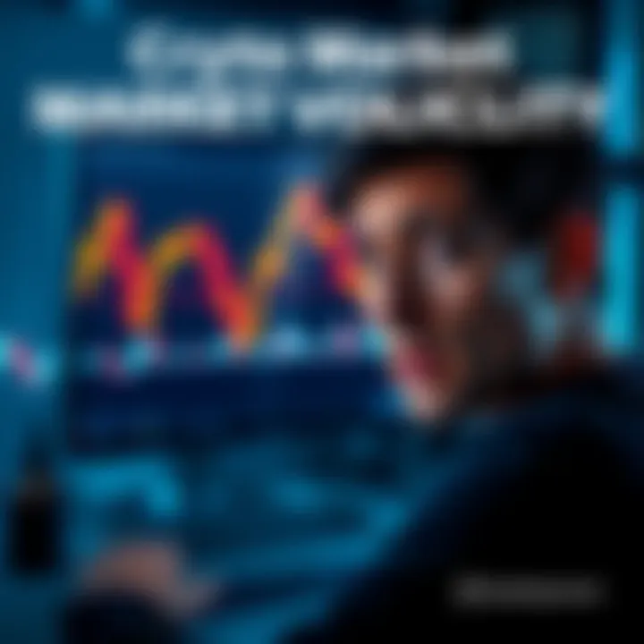 A person looking worried at a computer screen displaying a fluctuating cryptocurrency chart, symbolizing market volatility.