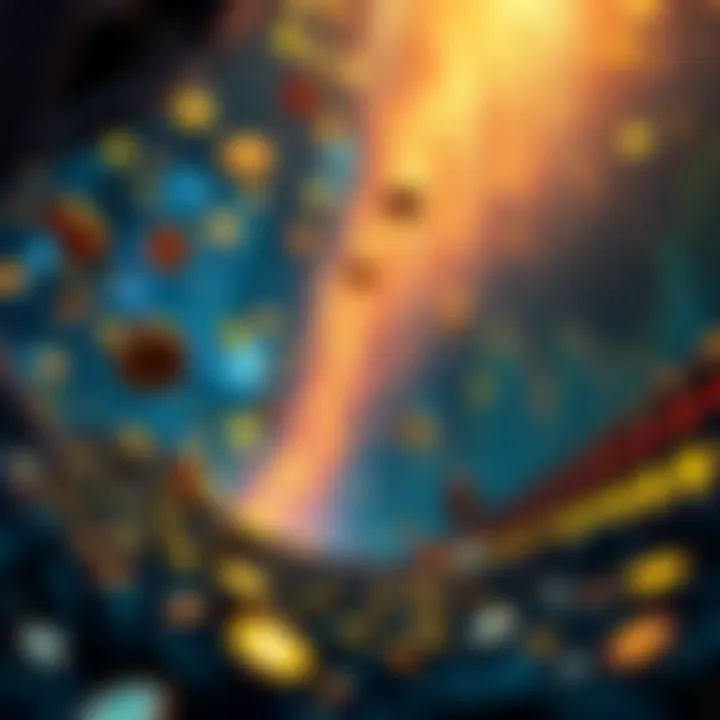 Crumbling Cryptocurrency Market Visually striking representation of falling cryptocurrency symbols and market graphs