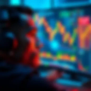 A person looking at a computer screen displaying cryptocurrency charts, reflecting thoughtful expression and determination, symbolizing mental resilience and emotional control