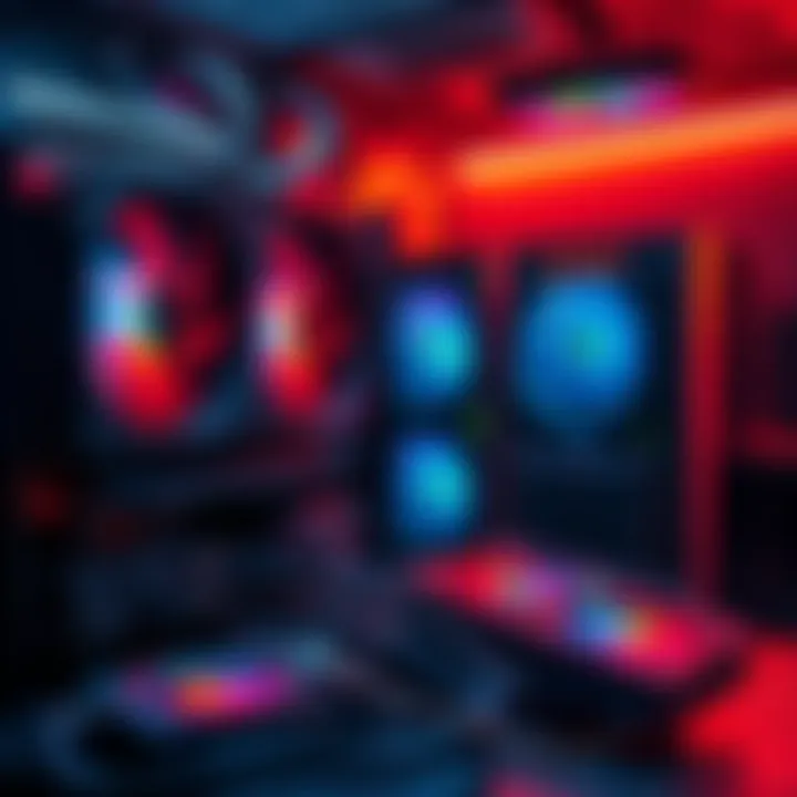 Crypto Mining Equipment Setup A home crypto mining rig with graphics cards and cooling fans, showcasing a setup for digital currency mining.