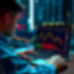 A newcomer analyzing cryptocurrency price charts on a laptop, with a confused expression. Candlestick charts show recent price surges and drops.