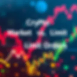 Crypto Market vs. Limit Orders A graphic showing a comparison of market orders and limit orders in cryptocurrency trading with arrows indicating price movements and order types.