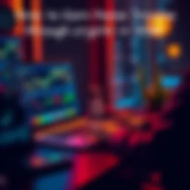 A person sitting at a desk, working on a laptop with crypto symbols and charts displayed on the screen.