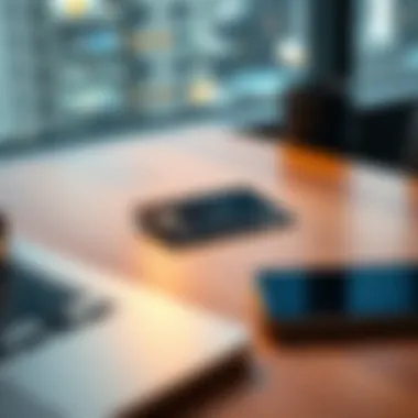 A crypto payment card lying on a wooden table with a laptop and smartphone nearby, symbolizing digital finance