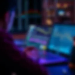 Crypto Payment Comparison A person analyzing different crypto payment provider options on a laptop, with charts and graphs displayed on the screen.
