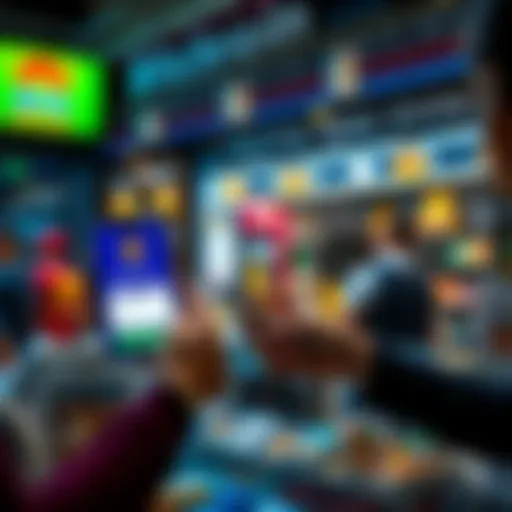 Crypto Payment Concept A merchant accepting payments with a mobile device showing a stablecoin transaction, while a customer uses a phone for payment.