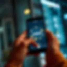 A person using a smartphone to send USDC-Erc20 cryptocurrency with digital tokens displayed on the screen.