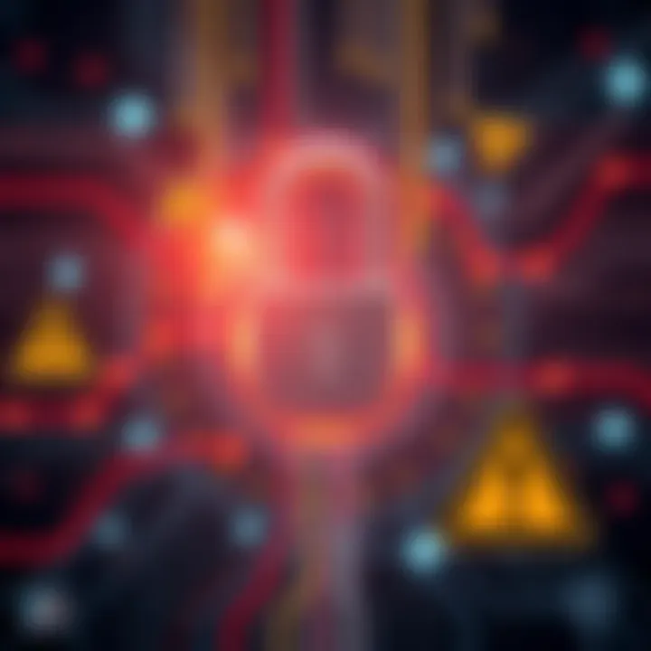 A digital lock symbolizing security in cryptocurrency transactions, with a visual representation of a self-custodial wallet and a caution sign indicating potential risks.