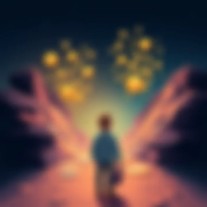 An illustration showing a person pondering between two paths for cryptocurrency investment, one side with a few coins and the other with many different coins, symbolizing portfolio expansion.