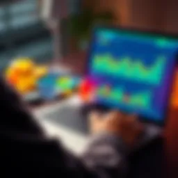 Crypto Portfolio Planning A person analyzing various altcoins on a laptop, with charts and graphs displayed on the screen, representing investment strategies for 2029.