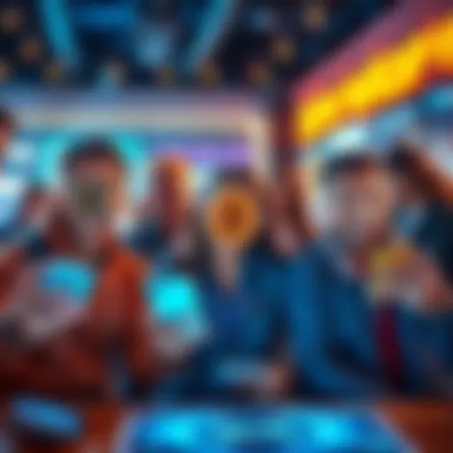 A group of individuals sharing their BTC, ETH, and XRP portfolios on social media, smiling and expressing excitement.