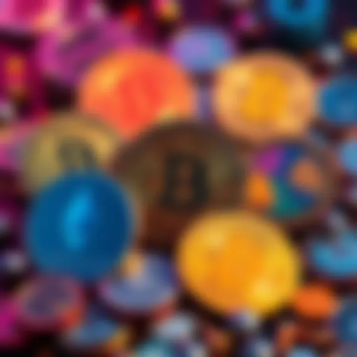 Crypto Portfolio Strategies Illustration of various cryptocurrency coins with a focus on Bitcoin, Ethereum, and Solana for investment strategies