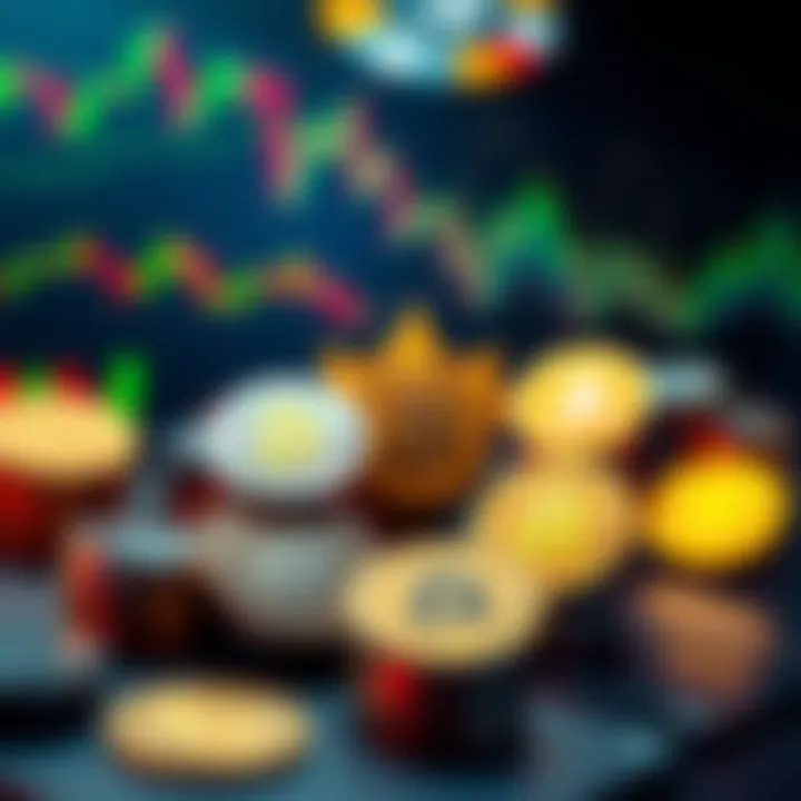 A visual representation of a diverse investment portfolio with cryptocurrency highlighted, featuring digital coins and charts.