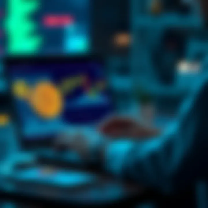 A person analyzing cryptocurrency charts on a laptop with Bitcoin and Ethereum logos clearly visible.