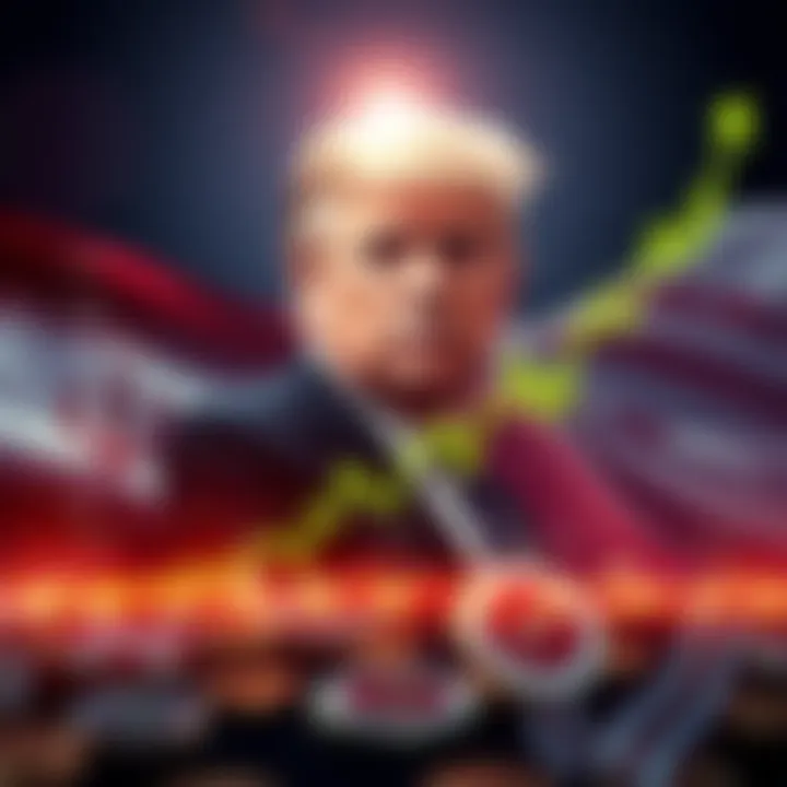 Crypto Prices Rise Amid Tensions Graph showing rising cryptocurrency values with images of President Trump and Iran's flag in the background