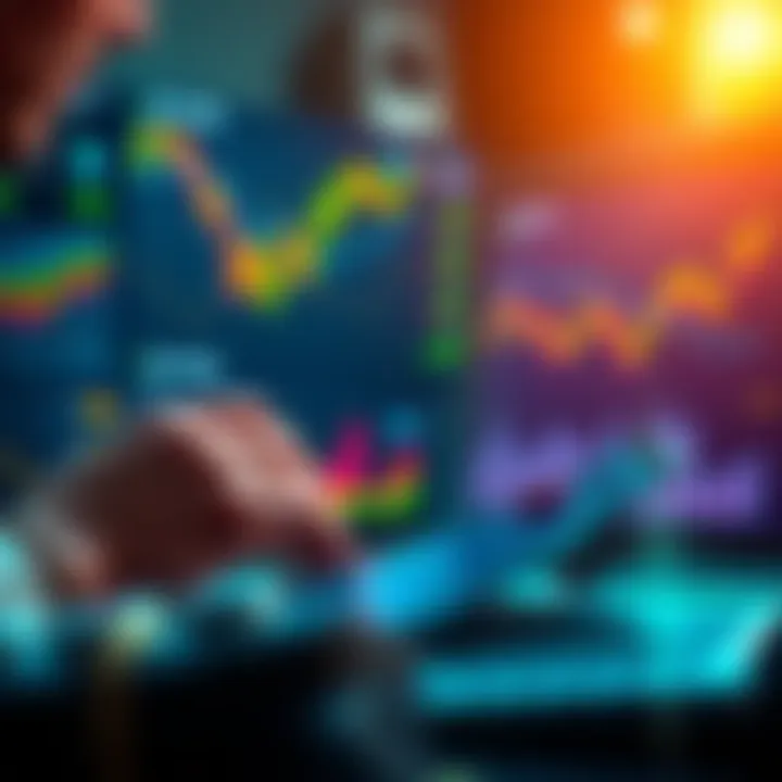 Individual looking at charts and making calculations about cryptocurrency investments