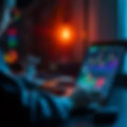 A person analyzing cryptocurrency profits on a laptop, with charts and graphs showing market trends.