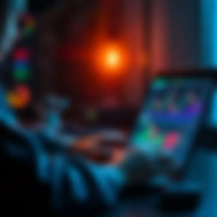 A person analyzing cryptocurrency profits on a laptop, with charts and graphs showing market trends.