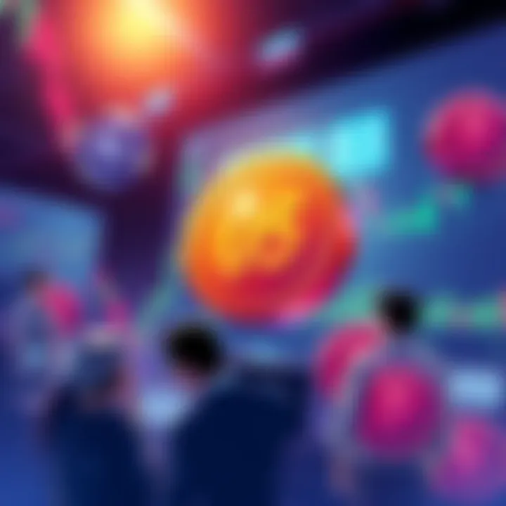 An intriguing illustration capturing the essence of HODL rewards in cryptocurrency, featuring a prominent .05 coin amidst dynamic market graphics and investors contemplating their strategies.