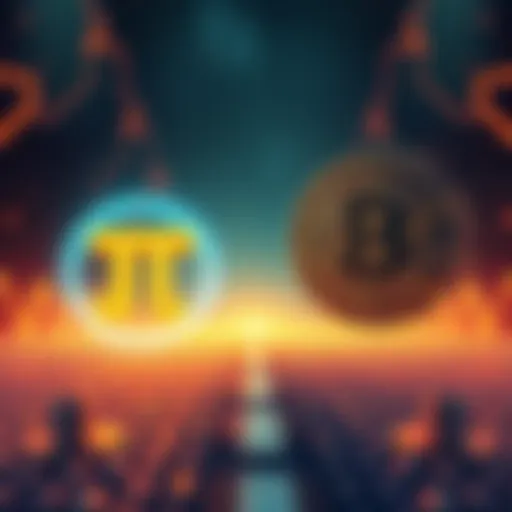 A visual depiction of Pi and Bitcoin competing towards their price milestones, with Pi on one side aiming for $1 and Bitcoin on the other aiming for $100,000.