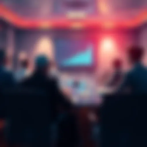 A group of policymakers discussing cryptocurrency regulations in a meeting room, with charts showing economic impacts on a screen.