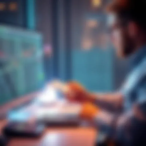 Person analyzing cryptocurrency transactions on TurboTax with a computer and calculator