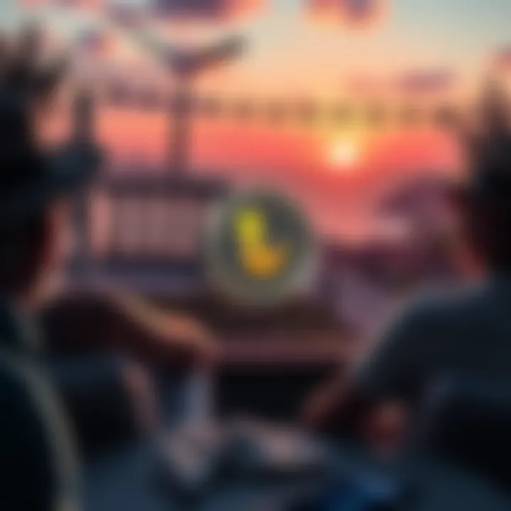 A visual representation of cryptocurrency growth potential with Litecoin in focus, showcasing a serene retirement lifestyle.