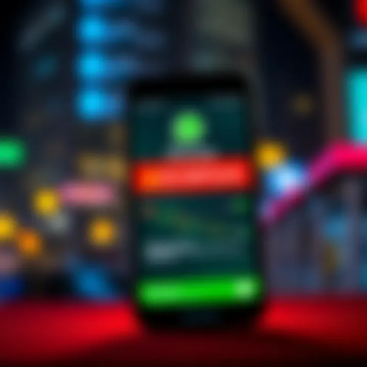 A smartphone displaying a WhatsApp group chat about crypto trading alerts, with warning signs indicating potential scams.
