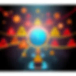 A graphic showing various symbols of cryptocurrency with warning signs, illustrating scams aimed at Canadians, featuring fake exchanges and emergency ATM schemes.