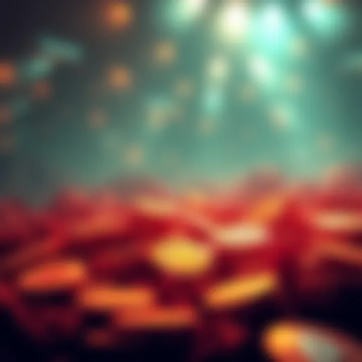 A digital landscape depicting shadows representing scams looming over cryptocurrency coins.