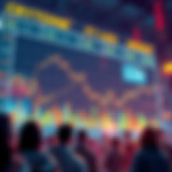 A graphic showing a downward trend in cryptocurrency prices, with worried people discussing their concerns. Some charts depict bearish indicators, reflecting a shift from optimism to pessimism in the ...