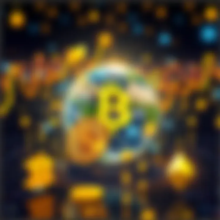 A visual representation of cryptocurrency symbols like Bitcoin and Ethereum surrounding a globe, illustrating financial privacy and decentralized transactions.