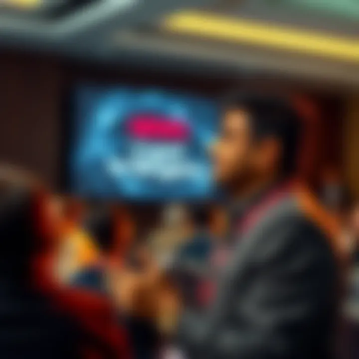 Balaji Srinivasan speaking at an event promoting cryptocurrency solutions for refugees