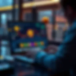 A person using a laptop to swap cryptocurrencies on a trading platform, with various digital coins displayed on the screen.