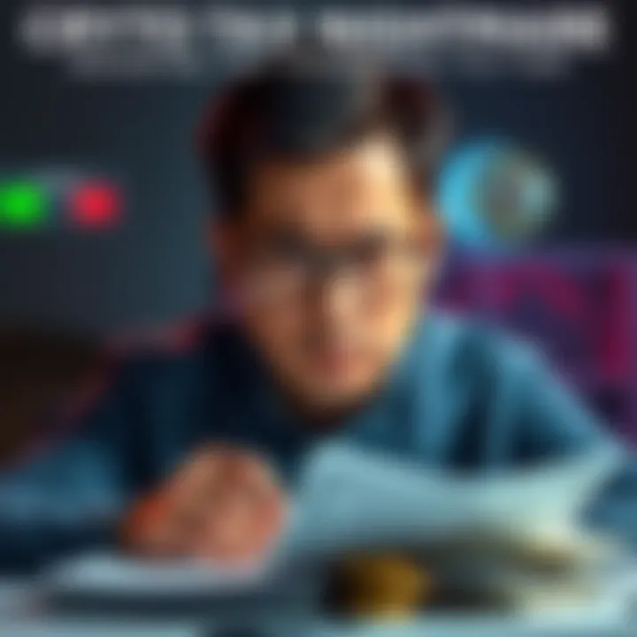 Person stressed over paperwork and cryptocurrency transactions during tax season