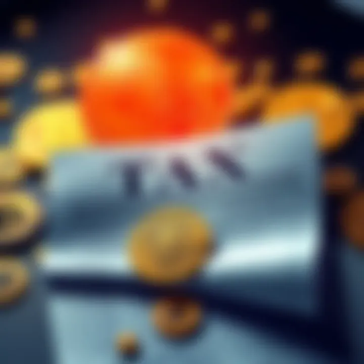 An illustration showing cryptocurrency symbols with a tax form, highlighting the tension between privacy and regulations