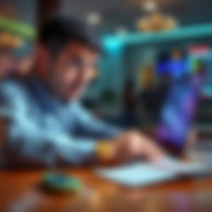 A person looking worried while reviewing cryptocurrency transactions on a laptop, with sports betting tickets on the desk.