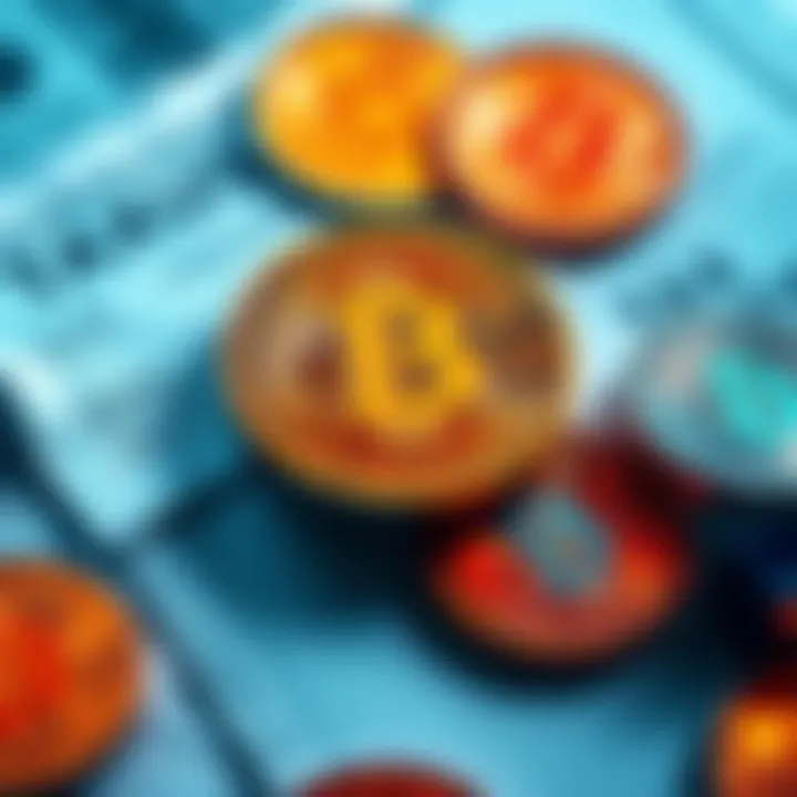 A visual representation of cryptocurrency coins with tax documents, highlighting tax compliance in the USA.