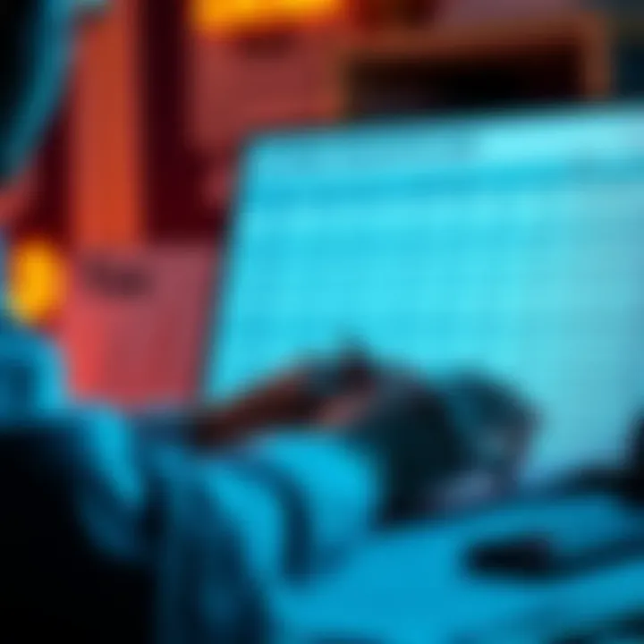 A person working on a spreadsheet with cryptocurrency symbols and tax forms