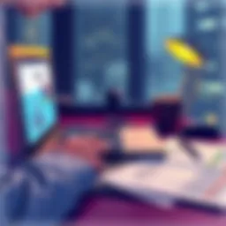 An illustration showing a person calculating cryptocurrency costs on a laptop with tax documents spread out.